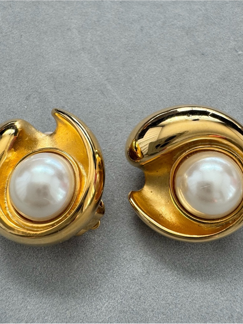 Gold Pearl Accent Clip-On Vintage Earrings
